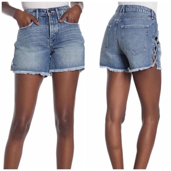 Good American Lattice Cutoff Denim Shorts Size 4/27 - Picture 1 of 6